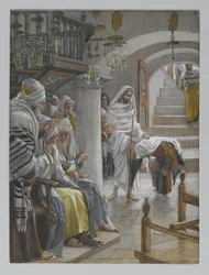 Kvinnan med en sjuklighet av arton år, illustration från Vår Herre Jesu Kristi liv, 1886-96 (wc över grafit på papper)