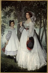 De två systrarna eller "" porträtt i en park" Målning av Jacques Joseph (Jacques-Joseph) Tissot dit James Tissot (1836-1902)