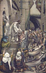 Hela staden var samlad vid dörren - Hela staden var samlad vid dörren - från "" The Life of Our Lord Jesus Christ"" - 1899 av James Tissot - Och hela staden samlades vid dess dörr - Markus 1: 33 - Vår Herre Jesu Kristi liv, av