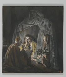 Två eller tre samlade i mitt namn, illustration från Vår Herre Jesu Kristi liv (wc över grafit på papper)