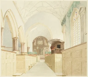 Interiör av St Mary-le-Port-kyrkan