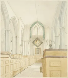Interiör av St Werburghs kyrka, blick västerut