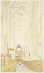 Nave of St Mary Redcliffe, tittar österut med Hogarth-altartavlan