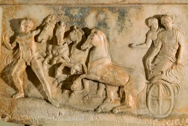 Antik relief från Phaleron föreställande Echelos som befriar Basile från den underjordiska...