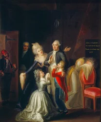 Jean-Jacques Hauers "Ludvig XVI:s sista farväl till sin familj" skildrar Ludvig XVI:s sista farväl till sin...