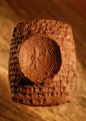 Vid utgrävningen upptäcktes denna brevförsegling från Ugarit med kilskrift och figursymboler.