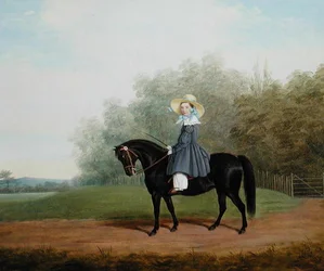 Porträtt av en flicka som rider på en häst (olja på duk)
