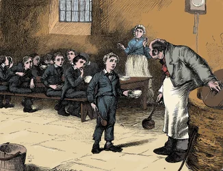 Scen ur Oliver Twist av Charles Dickens, 1836
