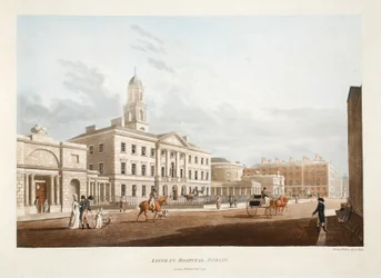 Liggande sjukhus, Dublin, 1795 (handfärgad gravyr)