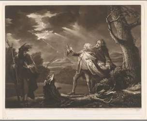 David Garrick som kung Lear med jarlen av Kent och Edgar utklädd till Tom i ett stormigt landskap
