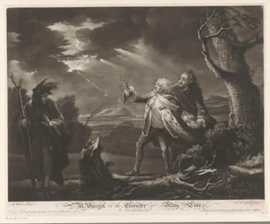 David Garrick som kung Lear med jarlen av Kent och Edgar utklädd till Tom i ett stormigt landskap herr. Garrick i King Lears karaktär (titel på objekt)
