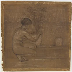 Hukande figur. Studie för <em>The White Symphony: Three Girls</em>