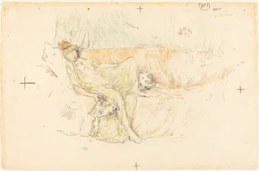 Draperad figur, liggande