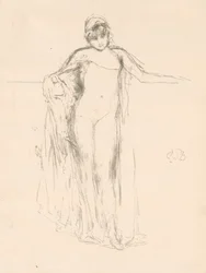 Draperad modell, stående