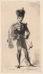 Hussar (recto) Man med hög hatt och bandaget huvud (verso)
