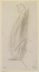 Profilskiss av en gammal kvinna som står