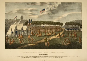Utsikt över det stora fördraget som hölls på Prairie du Chien, september 1825