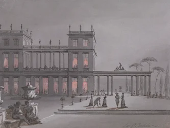 En italiensk fest: Figurer på terrassen i ett Palazzo