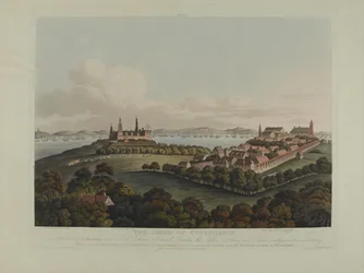 Danmark 1807: Belägringen av Köpenhamn, graverad av Robert Pollard (1792-1867) och Joseph Constantine Stadler (1780-1812) publicerad 1807 (färgad akvatint)
