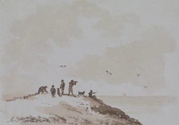 Observatörer på en kulle med utsikt över havet
