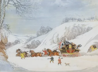 En postdiligens i djup snö, graverad av George Hunt