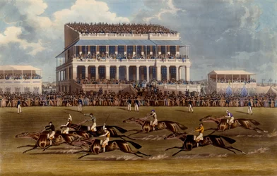 The Grand Stand at Epsom Races, tryck gjord av Charles Hunt, 1836 (akvatint)