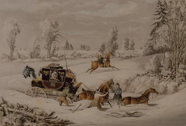 Postcoachen i en snödrift