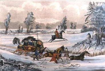 The Mail Coach in a Drift of Snow, graverad av G. Reeves, pub. av J. Watson 21/9/1825 (gravyr)