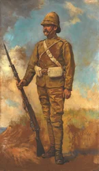 En brittisk infanterist i marschordning