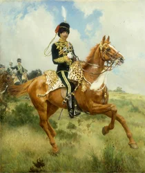 Porträtt av överste A.G. Lucas, från Suffolk Yeomanry, till häst