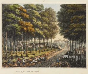 Edge of the Foret de Soignes, från "An Historical Account of the Battle of Waterloo", 1817 (färgad akvatint)