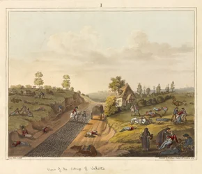 Vy över Valettes stuga, ur "En historisk skildring av slaget vid Waterloo