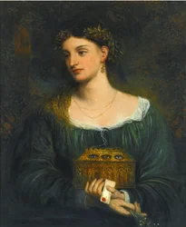 Förrafaelitiska målningar: Pandora (Pandore) par Smetham, James (1821-1889), ca 1865. Olja på duk, 76,5x61. Privat samling