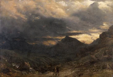 Vy över Snowdon (olja på pannå)