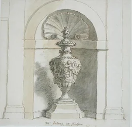 En nisch för Mr Portmans House i Sherborne (penna, bläck och brunt tvätt på papper)