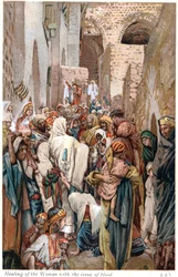 Kvinnan med blödningar rör vid kanten av Jesu klädnad och blir botad, ca 1890