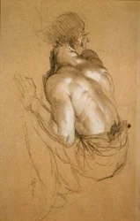 Crouching Man, studie för "The Triumph of Wellington" (kol och krita på papper)