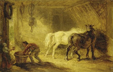 Inredning av ett stall, ca 1830-40 (olja på panel)