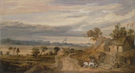 Landskap med stugor, ca 1802-07 (olja på panel)