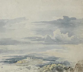 Landskap med ett slott på en kulle (akvarell över penna på papper)