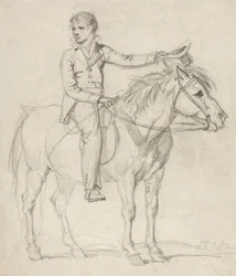 Lord Stanhope (1753-1816) som en pojke som rider på en ponny (penna på papper)