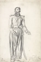 Kosacken, Gregory Yelloserf, juli 1814 (svart krita och akvarell på papper)