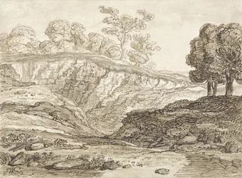 The Quarry (penna & brunt bläck med brun tvätt på papper)