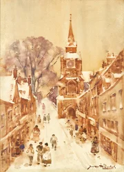 Winter Street Scene (akvarell)