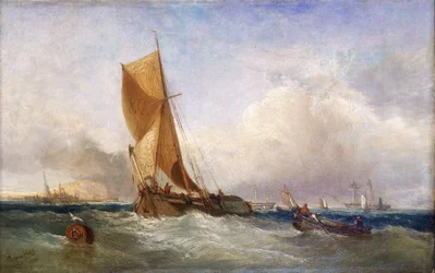 En segelbåt från Themsen (England), för transport och handel längs floden och på östkusten. Olja på duk