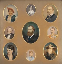 Nio porträtt i original Passe-Partout, 1880-talet.