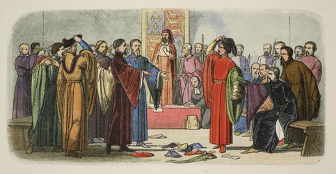 Albemarle och Fitzwalter utbyter trots, från A Chronicle of England BC 55 till AD 1485, pub. London