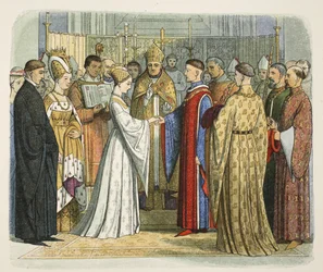 Henry V:s och Katarina av Frankrikes bröllop, 2 juni 1420, från A Chronicle of England BC 55 to AD 1485, pub. London, 1863
