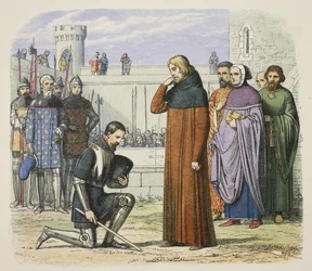 Möte mellan Richard II och Henry Bolingbroke där Henry kräver tronen, från A Chronicle of England BC 55 till AD 1485, pub. London
