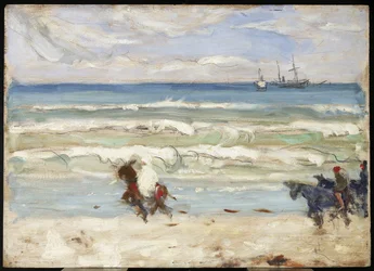 Beach Scene, Tanger, ca 1911 (olja och grafit på panel)